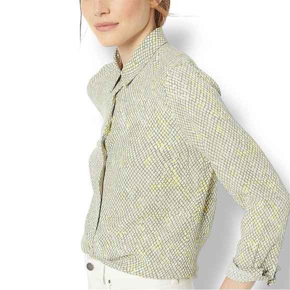 Equipment Tops - EQUIPMENT Grey & Yellow Button Up Shirt Geometric Snakeskin Blouse Silky Top